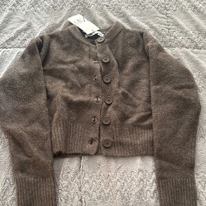 Zara Dark Brown Cropped Button-Up Cardigan